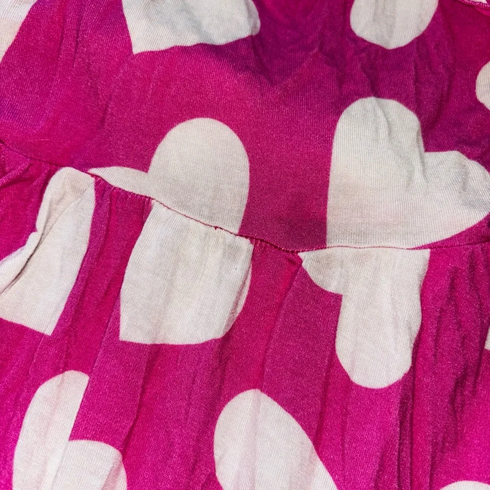 Bums & Roses Bamboo Bright Pink Heart-Print Ruffle Hem Kids Dress